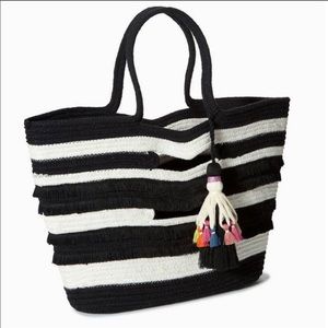 Stella & Dot Taj tote black and white stripe